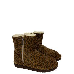 Steve Madden Oakley Girl's Ankle Boot Leopard Faux Suede Brown Size 3 NEW